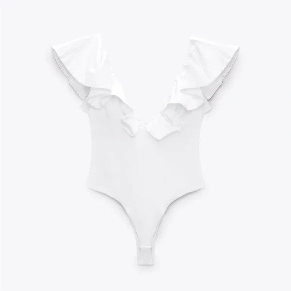 Zara ruffled bodysuit white NWT - Picture 5 of 6
